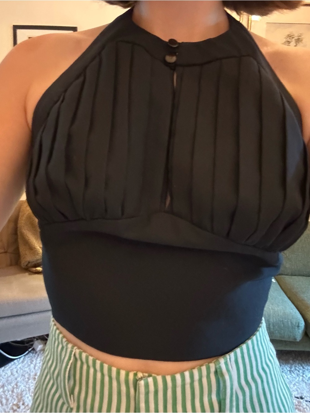 Sleeveless Black Halter Tie-Back Top - Vintage!